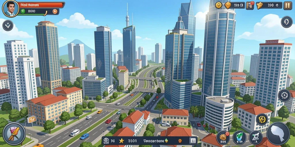 Screenshot menampilkan lokasi level pertama yang penuh warna.